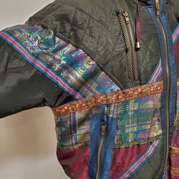 Vintage 80s Retro ELCO Down Filled Iridescent Floral Patchwork Puffer Jacket Lg - Picture 12 of 14
